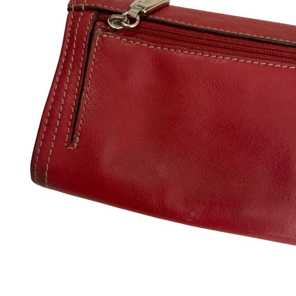 Tignanello Wallet Bag Red Burgundy Leather 7" Coin Purse Trifold Zip - Picture 14 of 16